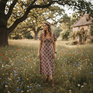 Faithfull the Brand Womens Midi Dress‎ Size 2 Boho Peasant Cottagecore Milkmaid